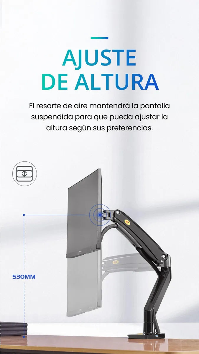 Soporte Ergonomico Monitor Grandes Pantallas Conector Usb Carbón Mate