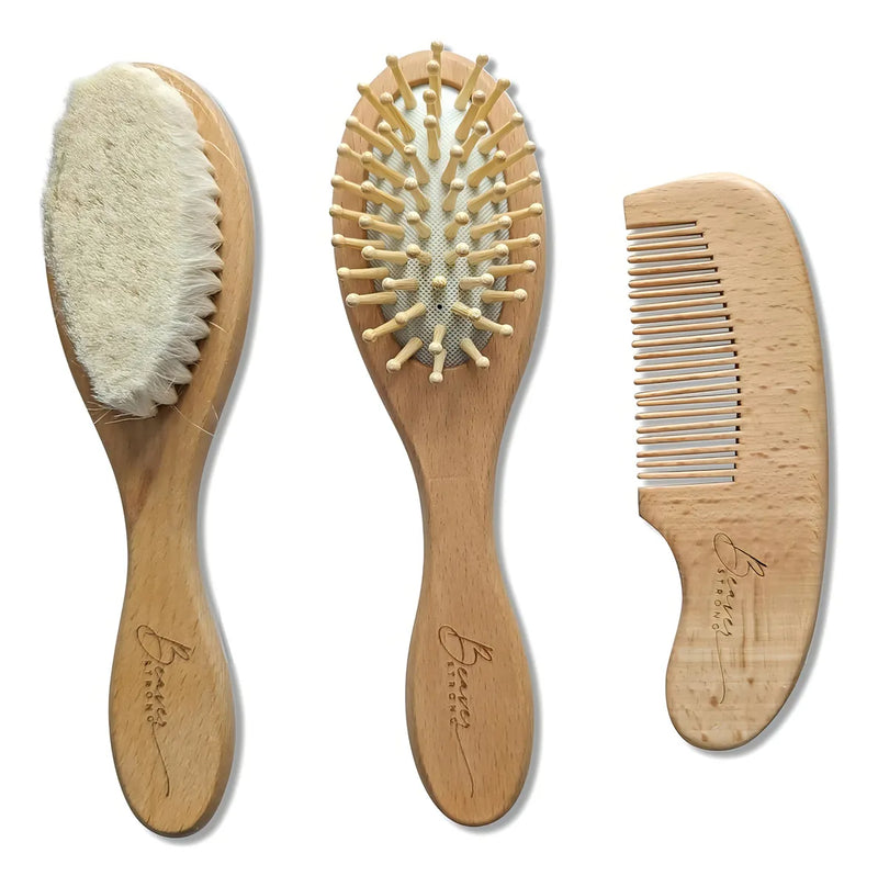 Set De Cepillo Y Peine De Pelo De Bebé De Madera Gentle Care