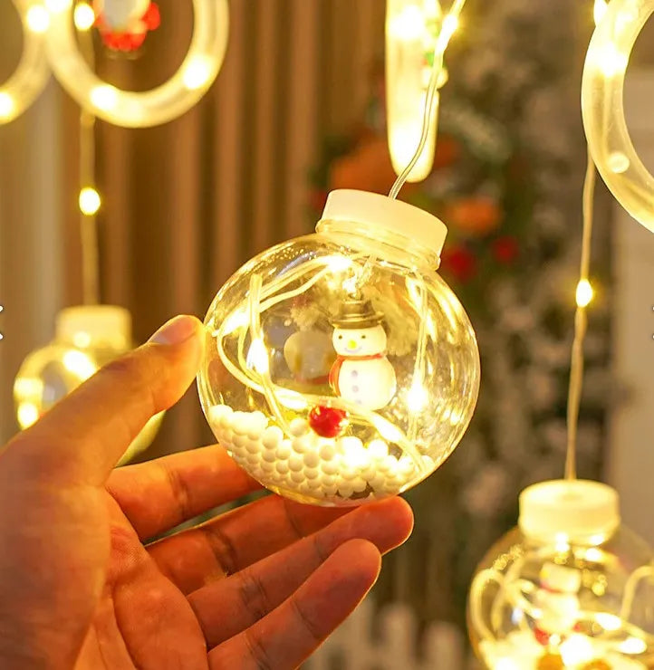 Cortina Extensión De Luces De Navidad De Aros Y Esferas Cálida