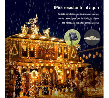 Luces Navideñas Con Panel Solar 300 Led Amarillo - 30 Metros