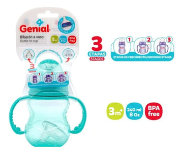 Tetero Transicional De Doble Chupo Biberon 8 Onz Vaso Bebe Azul Marino Biberon A Vaso