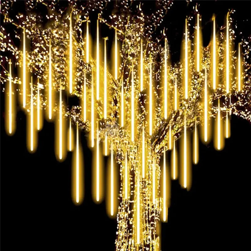 Luz Navideña Led Lluvia De Meteoro Panel Solar Luces Amarillo