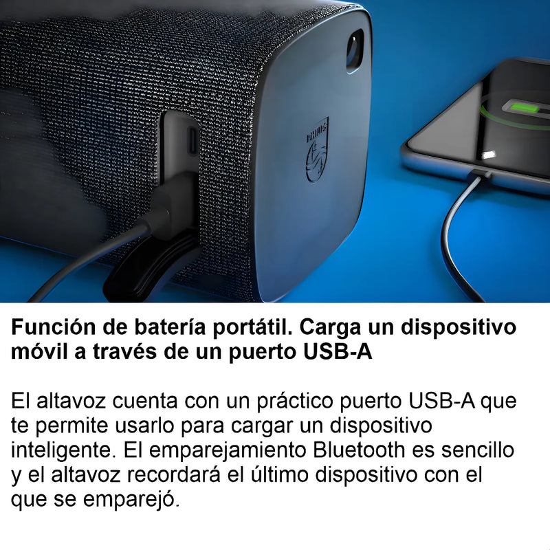 Bocina Philips Tas7505/00 Portátil Con Bluetooth Carga Celulares Color Gris