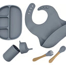Set Babero De Silicon Para Bebés, Plato De Silicona Adherible Con Tapa, Vaso Con Popote, Cucharara Y Tenedor Sueves. Libre De Bpa Juego De Vaso, Plato, Babero Y Cubiertos Juego De Vaso