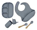 Set Babero De Silicon Para Bebés, Plato De Silicona Adherible Con Tapa, Vaso Con Popote, Cucharara Y Tenedor Sueves. Libre De Bpa Juego De Vaso, Plato, Babero Y Cubiertos Juego De Vaso