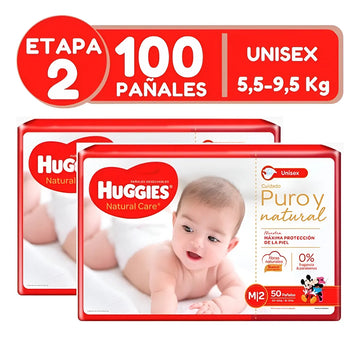 100 Pañales Huggies Natural Care Etapa 2 Mediano (m) Sin Género