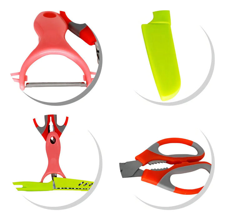 Tijeras, cortador y cuchillo para verduras, verduras y frutas, 3 piezas