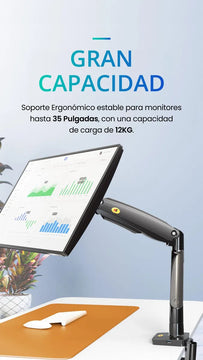 Soporte Ergonomico Monitor Grandes Pantallas Conector Usb Carbón Mate