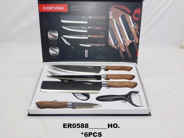 Set 1 Pelador 4 Cuchillos 1 Par Tijeras Cocina Regalo Negro