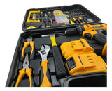 Taladro Percutor 36v Inalámbrico 2baterías + 92 Herramientas Amarillo