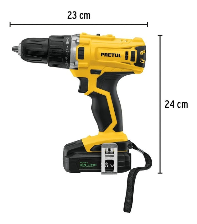 Taladro Inalámbrico 1/2'' 20 V 1500 Rpm Pretul 26118 - Amarillo