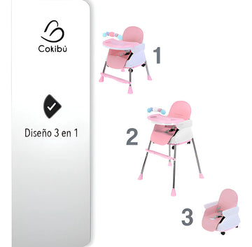 Silla Comedor Para Bebe 3 En 1 color Rosa SBEBE-1RS