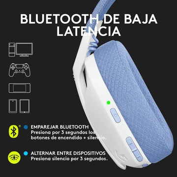Logitech G435, Diadema Gamer Inalámbrica + Bt / Pc, Ps5 - Bl Color Blanco crudo/Lila