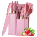 Set Utensilios Cocina Siliconados X 19 Pcs Color Rosa