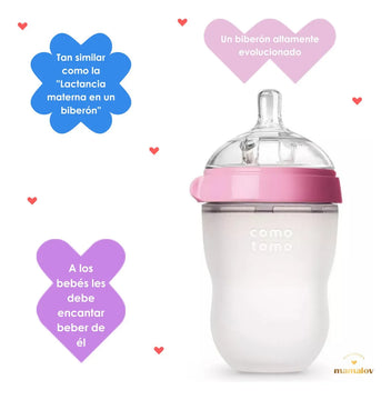 2 Biberónes Comotomo Cuello Ancho Fácil Limpieza 8oz Rosa