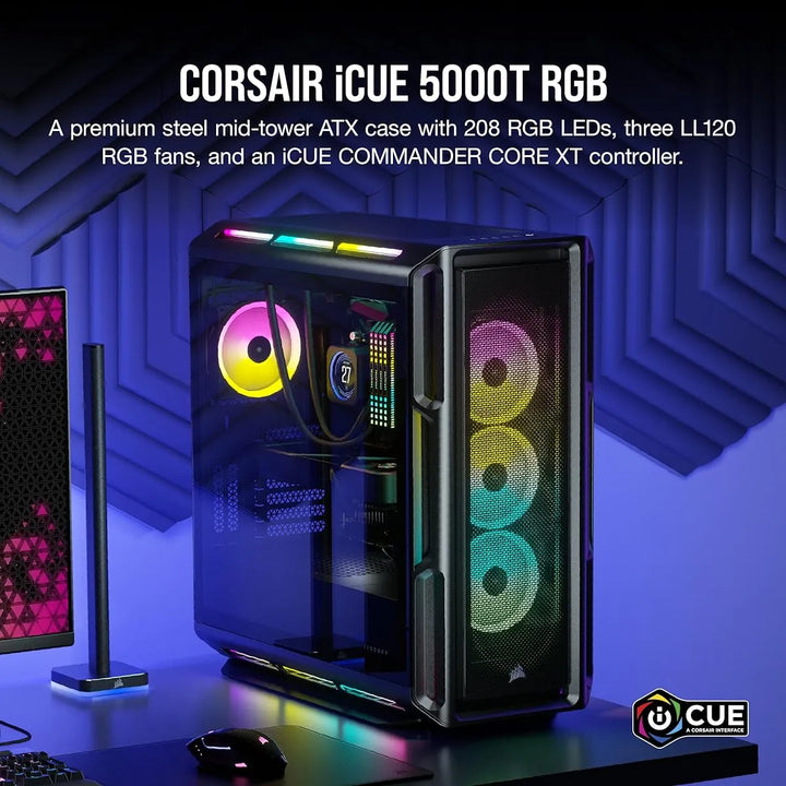 Caja Pc Corsair Icue 5000t Atx Rgb Vidrio Templado