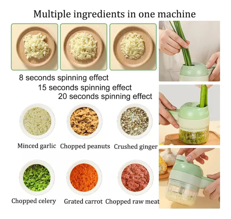 Cortador De Verduras Picatodo Multifuncional 4en1 Recargable