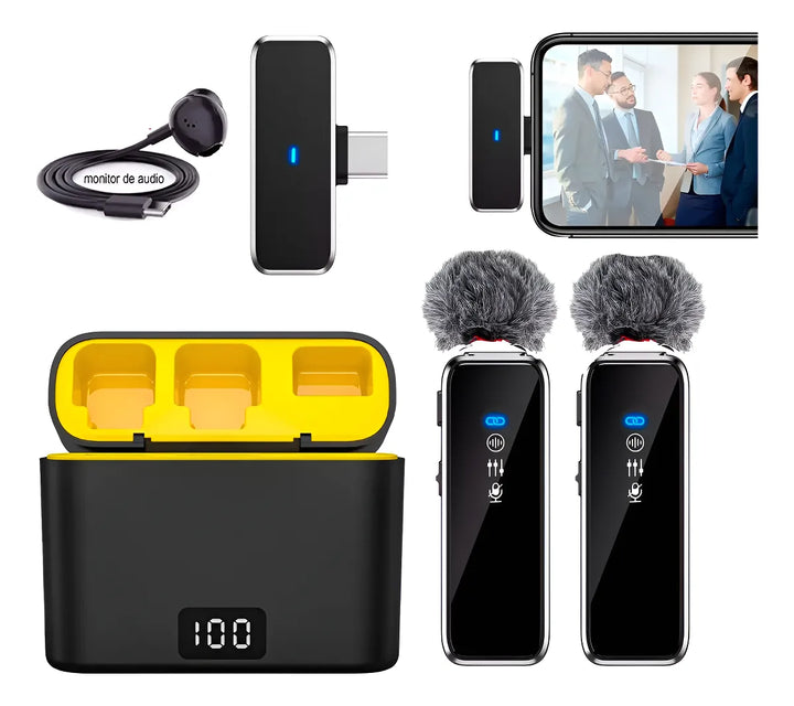 Micrófono inalámbrico de doble solapa Para Celular iphone lightning Versiones anteriores al Iphone 15