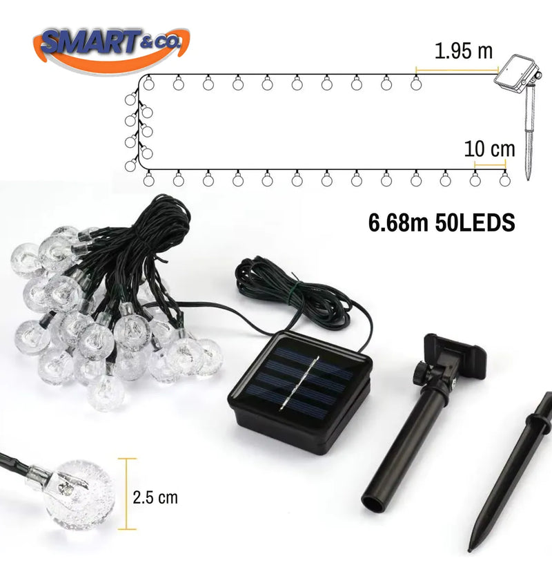 Luces Navideñas 50 Led Globos Solar Navidad Guirnalda 8 Modo Amarillo Cálido