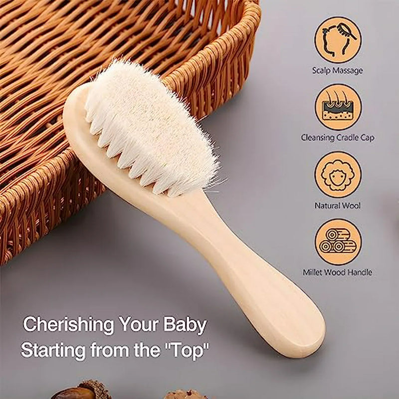 Cepillo De Pelo Para Bebé Con Mango De Madera Y Cerdas De Ca
