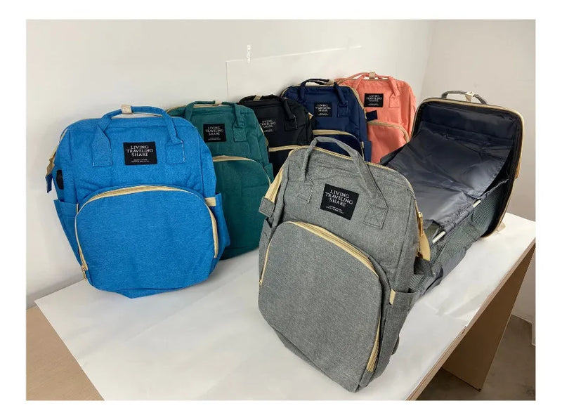 Mochila de maternidad para bebés con cambiador y USB, color negro, diseño de tela lisa