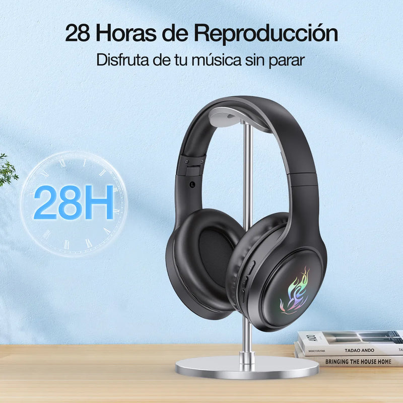 Audífonos Inalámbricos Bluetooth 1000mah Luz Rgb 1hora Negro
