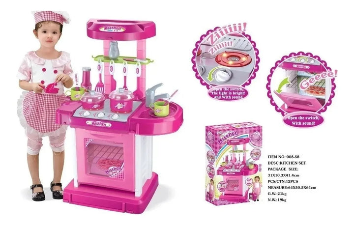 Cocina Infantil Maletin Pricesas Niñas Ollas Horno Juguete Color 008-58 Rosado