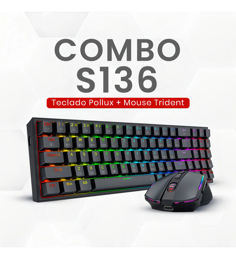 Combo Redragon 2 En 1 Pollux + Trident S136 Black Teclado Negro Idioma Ingles