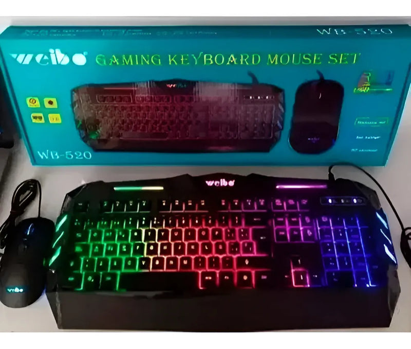 Combo Gamer Teclado/mouse Weibo Wb-520 Rgb Color del mouse Negro Color del teclado Negro