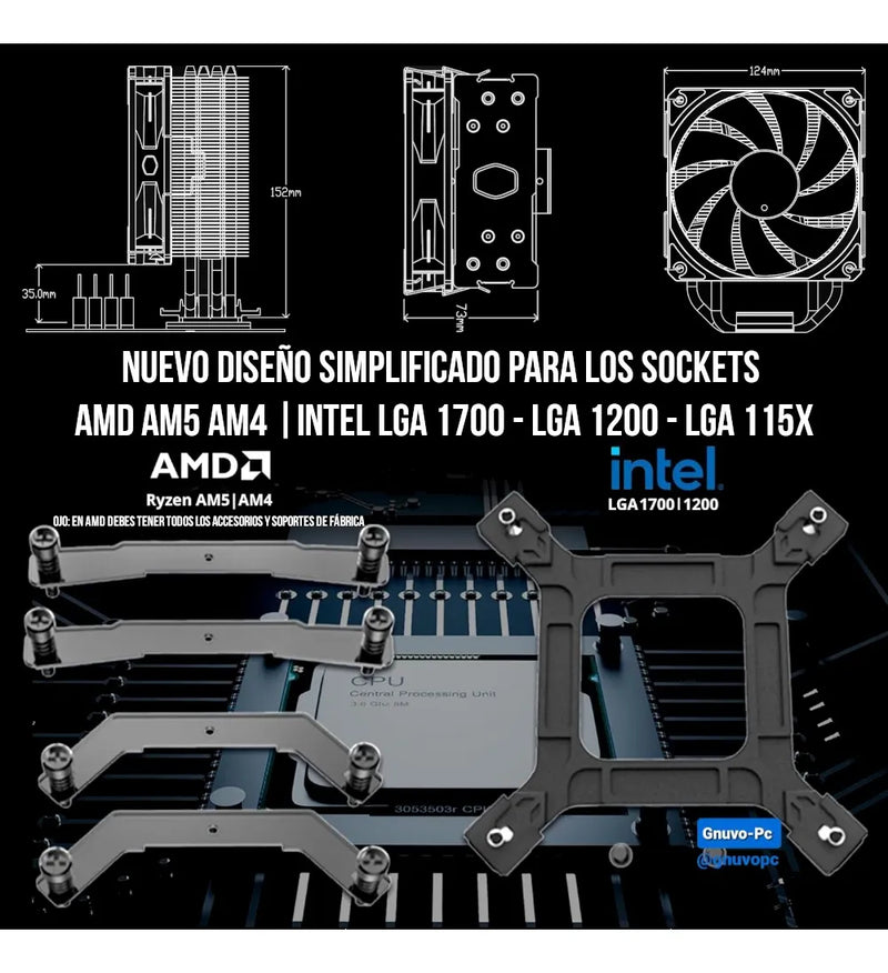 Disipador Aire Fan Cooler M Cpu Lga 1700 Am5 Am4 Argb 1200