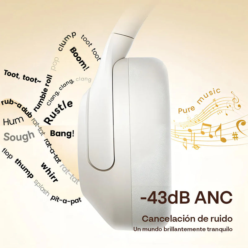 Haylou S30 Pro Anc Audífonos Diadema Gamer Inalámbricos/con Micrófono, Bluetooth 5.4, Llamadas Manos Libres, Cancelación De Ruido Adaptativa De - 43db, Controlador 40mm, 80h Reproducción, Blanco