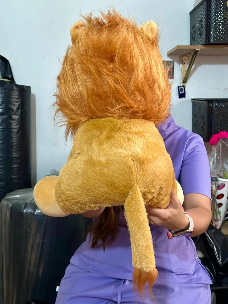 Leon De Peluche 50cm Perfumado + Moño + Globos Naranja