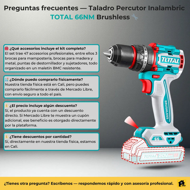 Taladro Percutor 1/2 Inalambrico Total 66nm +50 Acc Brushles Turquesa 50 Hz/60 Hz