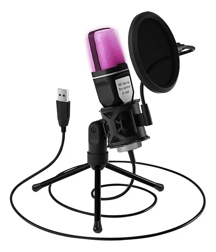 Microfono Usb Rgb Sf-666r Condensador Omnidireccional +trip Negro