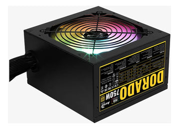 Fuente De Poder Gamer Aerocool Dorado 750w 80 Gold Argb Color Negro