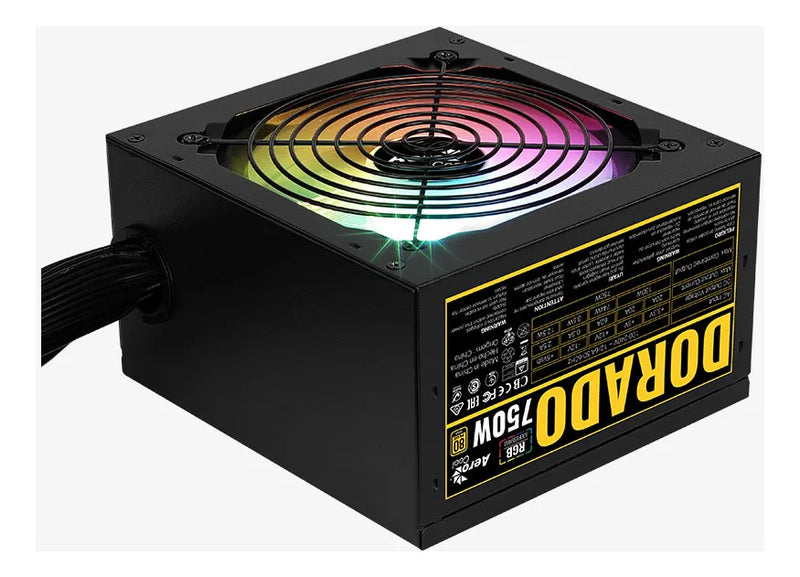 Fuente De Poder Gamer Aerocool Dorado 750w 80 Gold Argb Color Negro