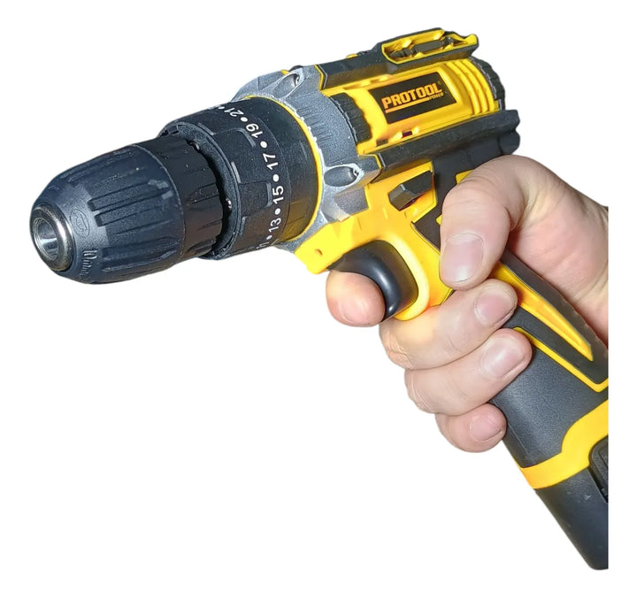 Taladro Percutor Atornillador Inalámbrico 3/8 + Accesorios - Amarillo - 50 Hz / 60 Hz