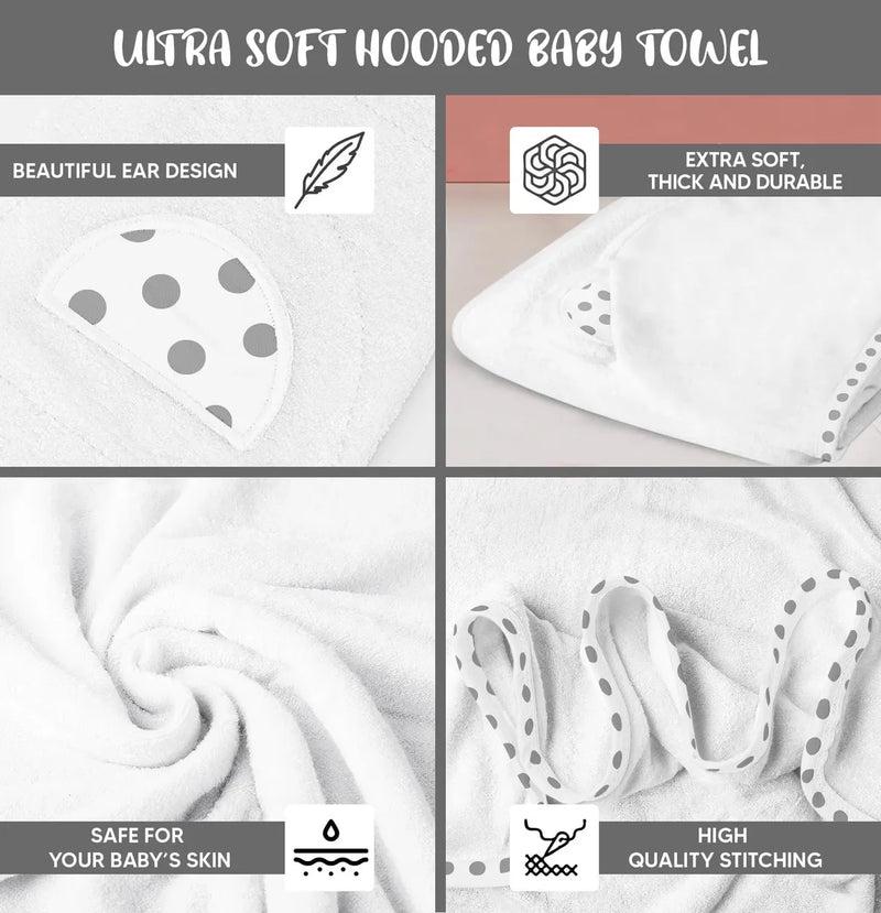 Juego De 2 Toallas De Bebe Con Capucha, Color Blanco Y Gris,