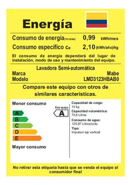 Lavadora Semiautomática 13 Kg Blanca Mabe - Lmd3123hbab0 Blanco