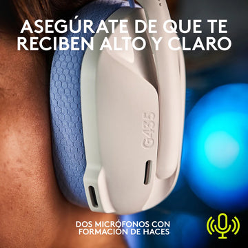 Logitech G435, Diadema Gamer Inalámbrica + Bt / Pc, Ps5 - Bl Color Blanco crudo/Lila