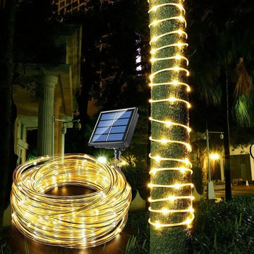 Luz Led 10 Metros X 100 Leds Exteriores Recargable Panel