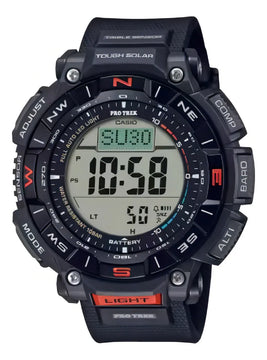 Reloj pulsera digital Casio PRG-340 con correa de uretano color negro - fondo gris