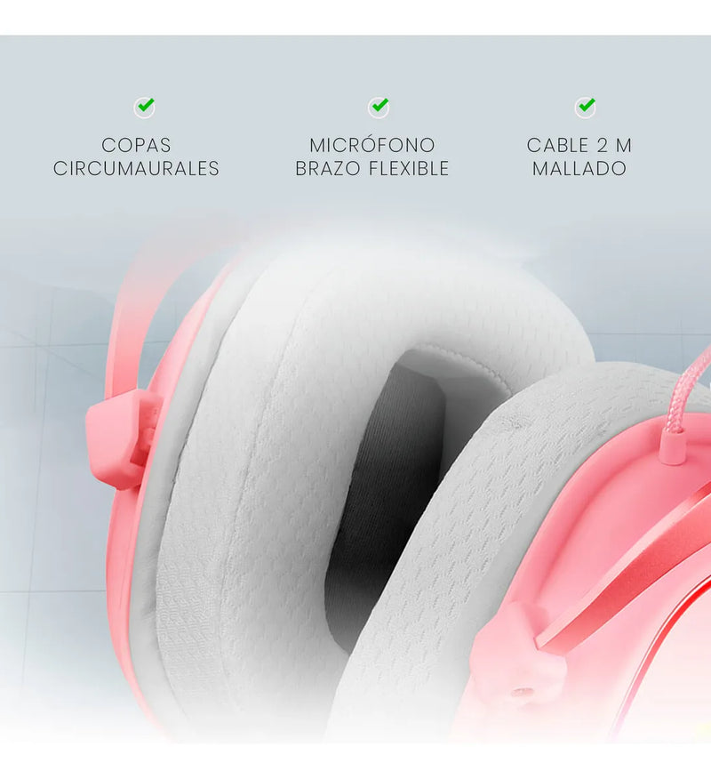 Auriculares gamer Redragon Gamer Zeus X H510-RGB rosa con luz LED