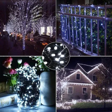 Luz Navideña Solar 100 Led 12mts Recargable Ip67 Blanca Blanco