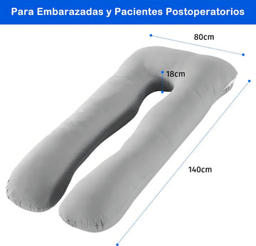 Almohada Embarazo Cuerpo Entero Tela Peluche Forro Interno 52 Bits Color Gris