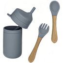 Set Babero De Silicon Para Bebés, Plato De Silicona Adherible Con Tapa, Vaso Con Popote, Cucharara Y Tenedor Sueves. Libre De Bpa Juego De Vaso, Plato, Babero Y Cubiertos Juego De Vaso