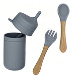 Set Babero De Silicon Para Bebés, Plato De Silicona Adherible Con Tapa, Vaso Con Popote, Cucharara Y Tenedor Sueves. Libre De Bpa Juego De Vaso, Plato, Babero Y Cubiertos Juego De Vaso