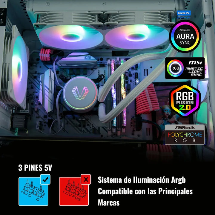 Enfriamiento Liquido Pc 240 Mm Argb Lga 1700 Am5 1200 Blanco