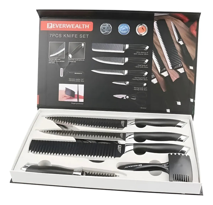 Juego De Cuchillos De Cocina X 7pcs Set En Acero Inoxidable Color Negro
