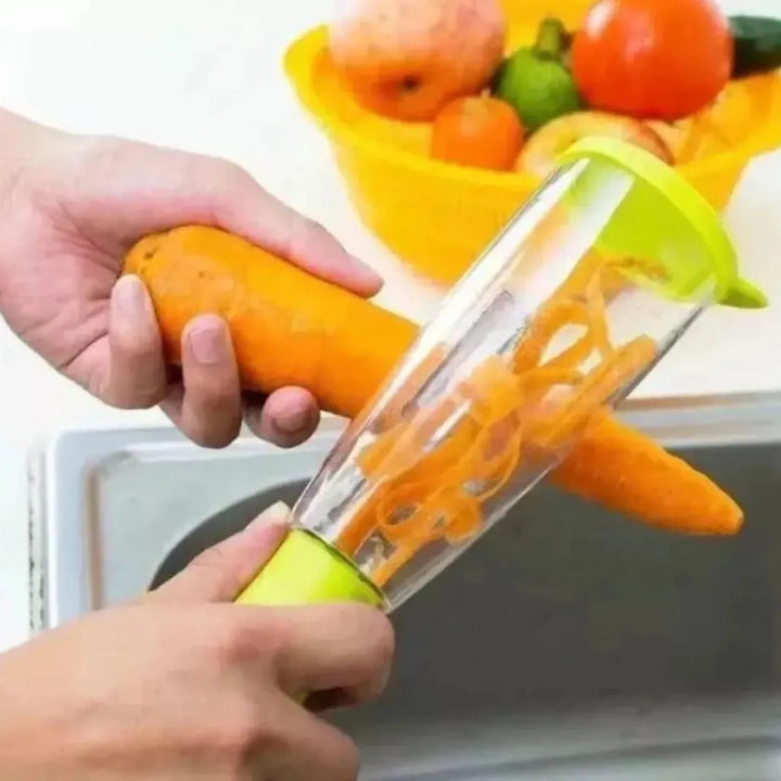 Picador Pelador De Verduras Y Frutas Con Recipiente Morado